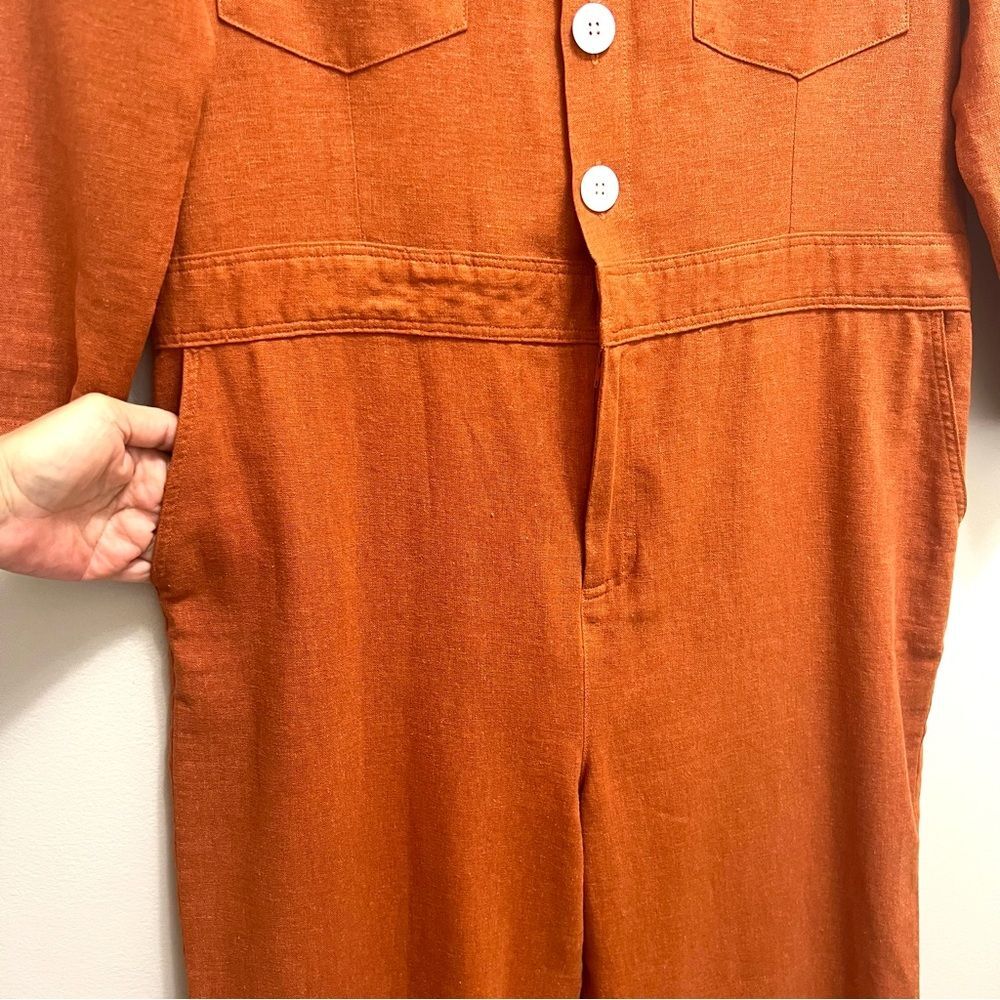 Christy Dawn Linen Painter Jumpsuit Long Sleeve in Rust Size L - Picture 7 of 13